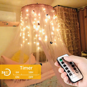 LONENESSL Curtain String Lights, LED Curtain Lights,300 LEDs Window Curtain String Light with Remote Control for Christmas Wedding Party Home Garden Bedroom Outdoor Indoor Wall Decoration (Warm White)