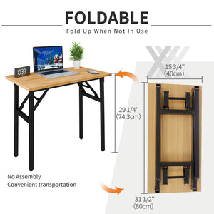 Need Small Desk 31 1/2" Width Folding Desk No Assembly Required Sturdy and Heavy Duty Desk for Small Space and Laptop Desk Damage Free Deliver(Teak Color Desktop & Black Steel Frame) AC5BB-E1(8040)