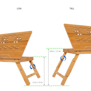 HANKEY Bamboo Bed Table Serving Tray for Eating Breakfast, Reading Book, Watching Movie on iPad | Large Foldable Laptop Notebook Stand Desk with Height Adjustable Legs Drawer Cup Holder