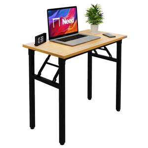 Need Small Desk 31 1/2" Width Folding Desk No Assembly Required Sturdy and Heavy Duty Desk for Small Space and Laptop Desk Damage Free Deliver(Teak Color Desktop & Black Steel Frame) AC5BB-E1(8040)