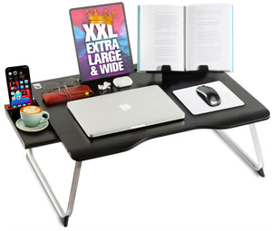 Cooper Mega Table [XXL Extra Large - Premium Build] Folding Bed Desk, Lap Desk & Laptop Table | Drawer, Book Stand, Lots of Leg Space (Black Onyx)