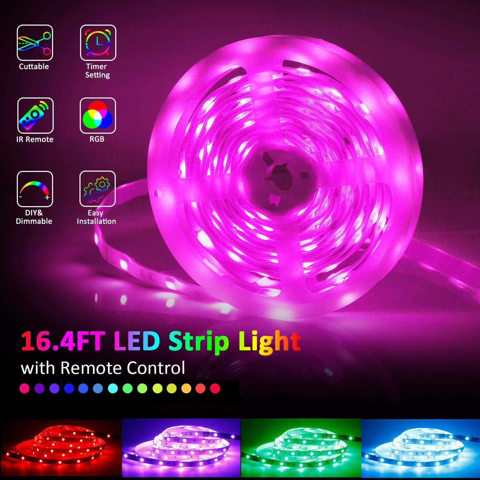 SHOPLED LED Strips Lights 5m RGB Light Strip Kit, 5050 SMD Flexible Color Changing LED Tape Lights with IR Remote Control, RGB LED Light Strips for Bedroom, TV, Party