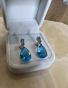 Vintage Art Deco design Jewellery Aquamarine White Gold Sapphire dangle earrings